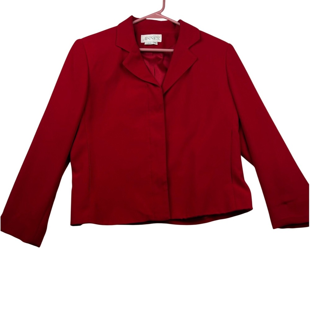 Casual Corner Annex Womens 10 Red Structured Blazer Hidden Button Career Jacket
